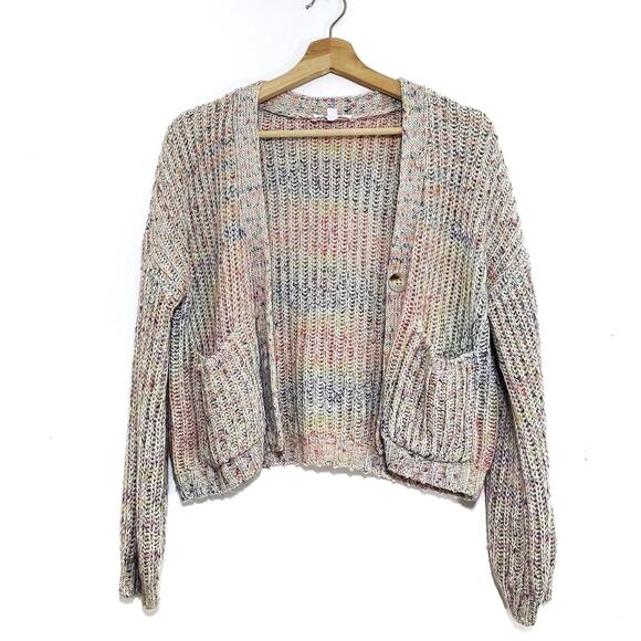 BB Dakota | Subtle Rainbow Knit Comfy Button Front Crop Cardigan with Pockets - Picture 1 of 8